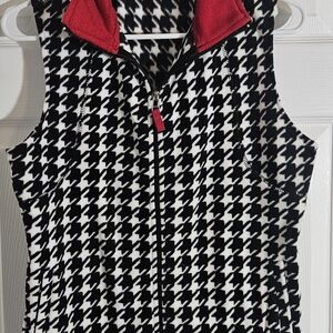 Kim Rogers Womens Petite Medium Blk&White Houndstooth Full Zip Fleece Vest.